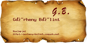 Görheny Bálint névjegykártya